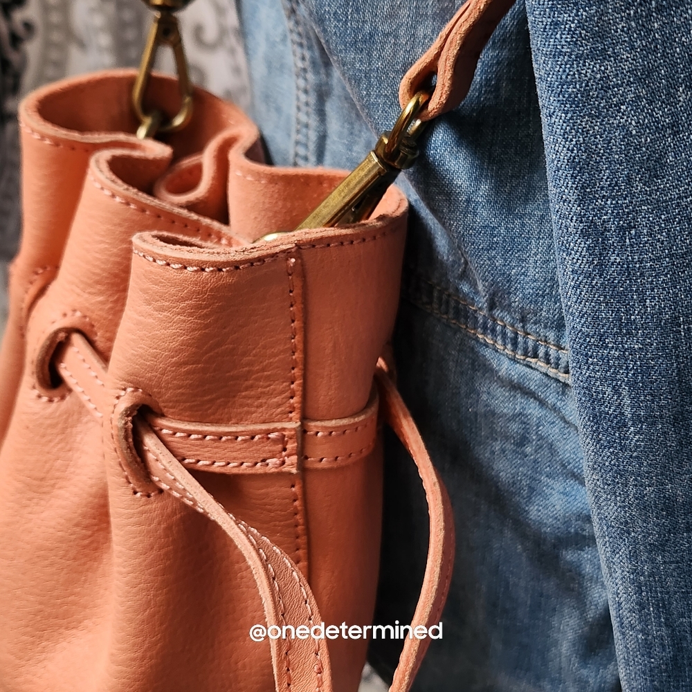 Pink Leather Drawstring Crossbody - Picture 8 of 17
